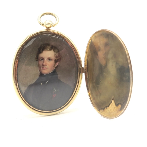 2652 - AN EARLY-VICTORIAN PORTRAIT MINIATURE LOCKET Painted on ivory; the subject, a fair-haired gentleman ... 