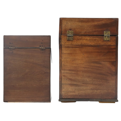 2036 - TWO GEORGE III MAHOGANY KNIFE BOXES both with serpentine fronts and interiors converted to pigeon ho... 