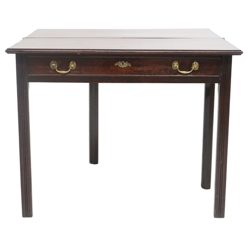 2040 - AN 18TH/19TH CENTURY MAHOGANY FOLDOVER TEA TABLE with rectangular top over single long drawer w... 