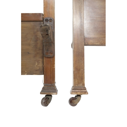 2046 - AN EARLY 20TH CENTURY MAHOGANY SINGLE HEAD AND FOOTBOARD each with arched slatted back with cen... 