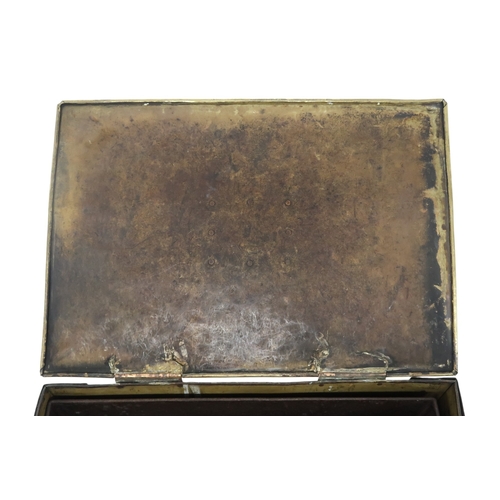 2047 - A LATE 19TH CENTURY BRASS AND COPPER BOUND ARTS & CRAFTS COAL DEPOT top and front with copp... 