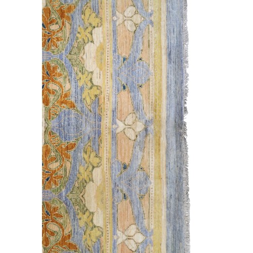 2156 - A LIGHT BLUE WILLIAM MORRIS STYLE RUG with multicoloured floral patterned design within floral ... 