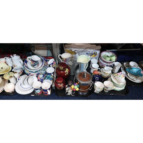 245 - Aviemore pottery dish and jugs, a pottery jug printed with floral cigarette cards, Rorstrand Pomona ... 