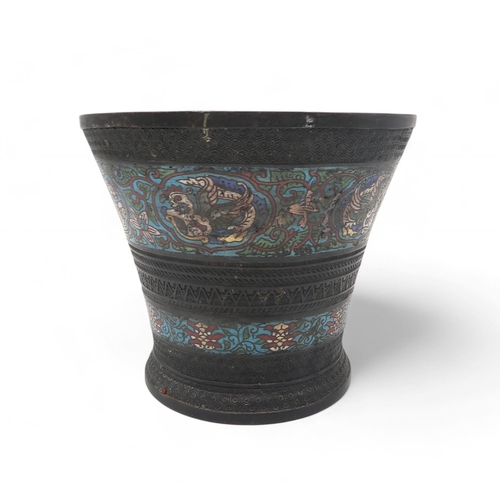 259 - A Chinese enamelled metal tapering jardiniere