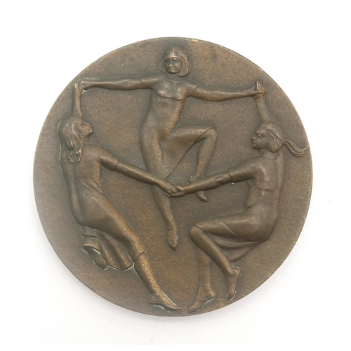 503 - A Society of Medallists bronze medal, the obverse cast with a depiction of children at play, the rev... 