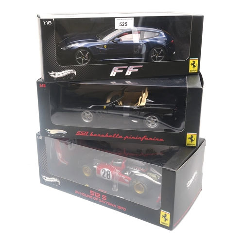 525 - A boxed Hot Wheels Elite Series 1:18-scale Ferrari FF, 550 Barchetta Pininfarina and 512 S 24 Hours ... 