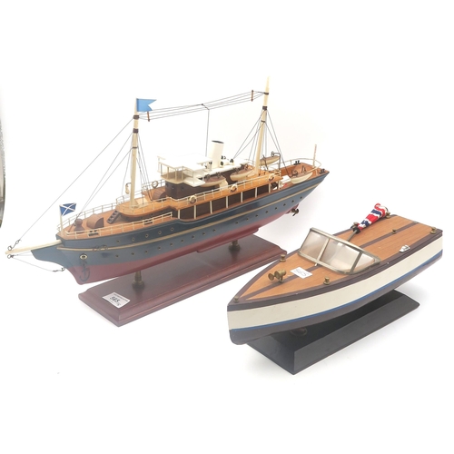 565 - Four assorted wooden model vessels, the largest, a steam yacht, measuring approx. 56cm from tip of b... 