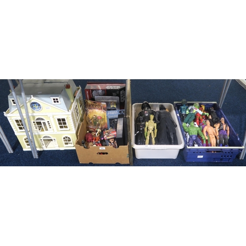 566 - A large collection of action figures, including Star Wars, Batman, Ironman, Hulk and Action Man exam... 