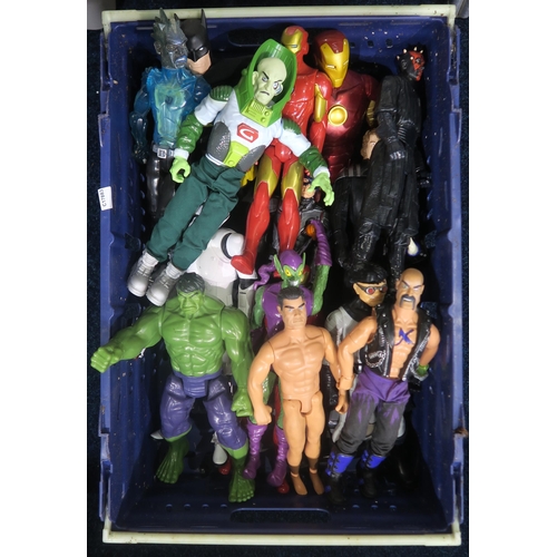 566 - A large collection of action figures, including Star Wars, Batman, Ironman, Hulk and Action Man exam... 