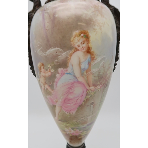 2264 - A SEVRES CHATEAU DES TUILLERIES URN AND COVERthe body painted with a maiden by a water fountain with... 