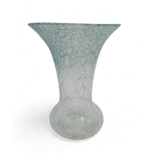 2273 - A GROUP OF BUBBLE GLASSpossibly Nazing, all in a turquoise green, comprising a tall flaring rim vase... 