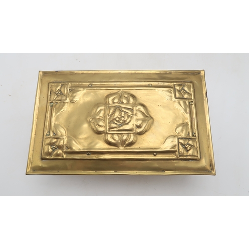 2281 - A SCOTTISH SCHOOL BRASS HEXAGONAL JARDINIEREeach panel with celtic knotwork, 25cm high, together wit... 