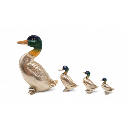 2548G - A GRADUATED SET OF FOUR SILVER AND ENAMEL MALLARD DUCKSpossibly Italian, with London import marks, w... 