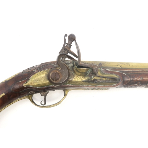 2627 - A PAIR OF 18-BORE BOHEMIAN FLINTLOCK HOLSTER PISTOLSCirca-1740, the sighted flat-topped round bronze... 