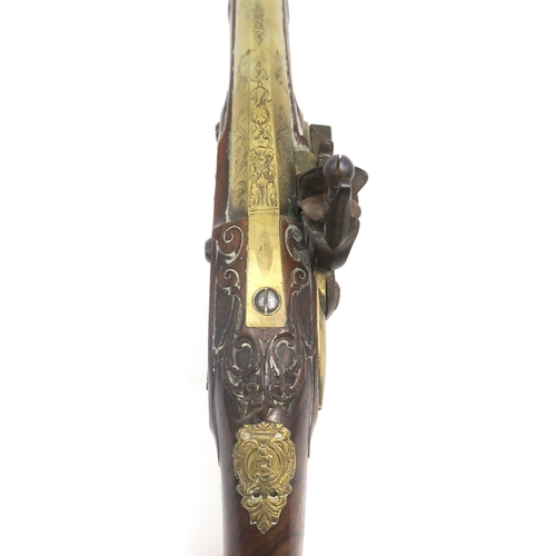 2627 - A PAIR OF 18-BORE BOHEMIAN FLINTLOCK HOLSTER PISTOLSCirca-1740, the sighted flat-topped round bronze... 