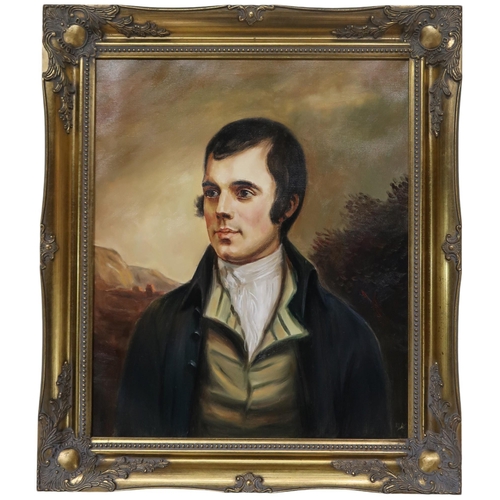 900 - 19th CENTURY SCHOOL BUST-LENGHT PORTRAIT OF ROBERT BURNS Oil on canvas, 60 x 50cm... 