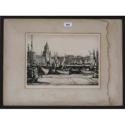 924 - HENRY RASHBURY ARA RSW RE (ENGLISH 1889-1968) LOW TIDE, LA ROCHELLE Etching, signed lower ... 