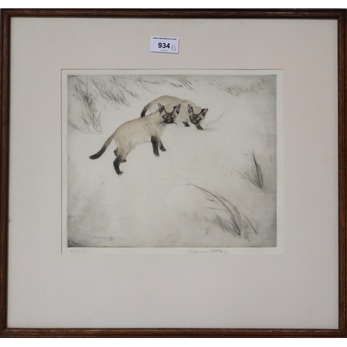 934 - GEORGE VERNON STOKES (ENGLISH 1873-1954) SIAMESE CATS Etching, signed lower right, 26 x 30... 