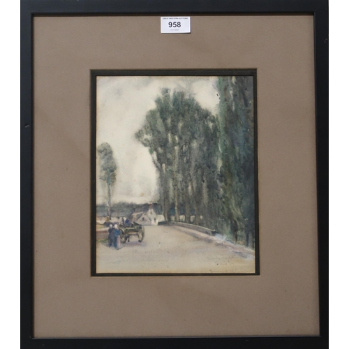 958 - 20th CENTURY SCHOOL COACH SCENE Watercolour, indistinctly signed lower right, 25 x 20cm&nb... 