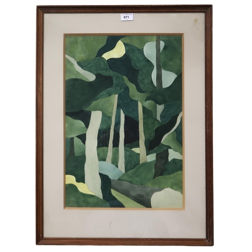 971 - 20th CENTURY SCHOOL ABSTRACT FOREST Gouache, signed lower centre, 53 x 36cm ... 