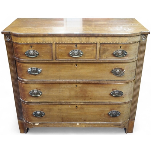 33 - A 19th century mahogany and satinwood inlaid chest of drawers with three short over three long drawe... 