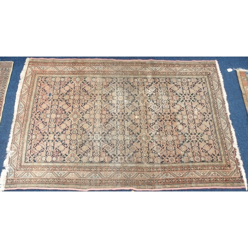 43 - A lot comprising a large multicoloured ground Persian style rug with multicoloured geometric border,... 