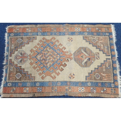 43 - A lot comprising a large multicoloured ground Persian style rug with multicoloured geometric border,... 