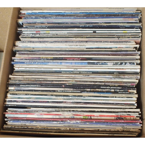 454 - VINYL RECORDS a mixed box of mostly rock, pop, motown and folk vinyl LP records, to include such art... 