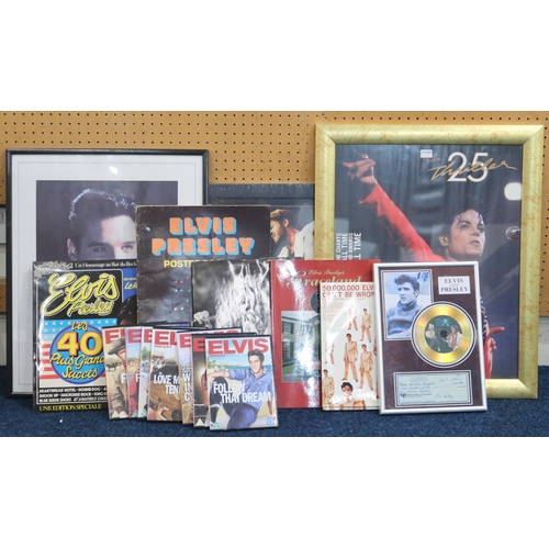 474 - A Manhattan bass drum and Honner floor tom, also with a collection of Elvis memorabilia to include p... 