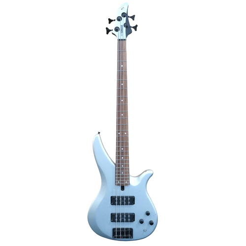 477 - A Yamaha RBX-374 electric bass guitar, with 24 frets and a silver double cutaway body