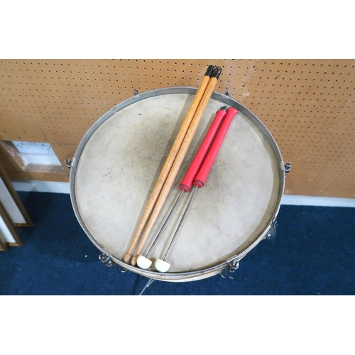 485 - A Broadway Snare Drum by John Grey & Sons, London, with a stand, two Broadway drumsticks and two... 