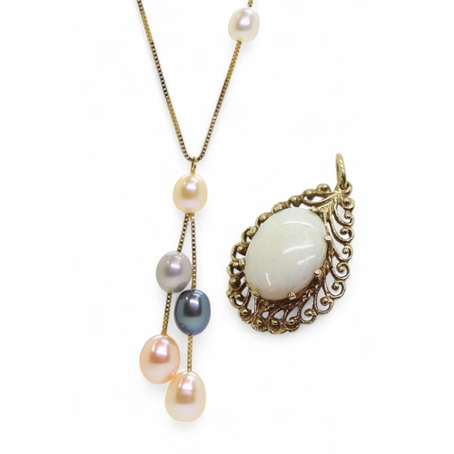 705 - A 9ct gold pendant, set with an approx 14mm x 10mm white opal, weight 3.1gms together with a 18ct go... 