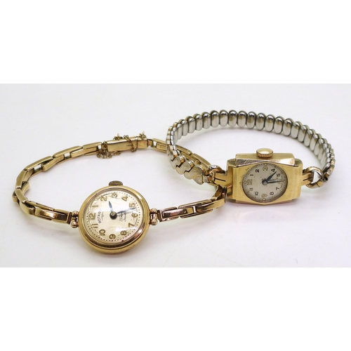 739 - A 9ct gold ladies Rotary watch and strap, weight 14.5gms, together with a 9ct gold cased watch with ... 