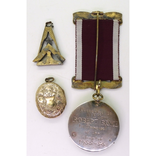 744 - A silver gilt Masonic medal Strathclyde Chapter 472, a back & Front locket with enamelled Masoni... 