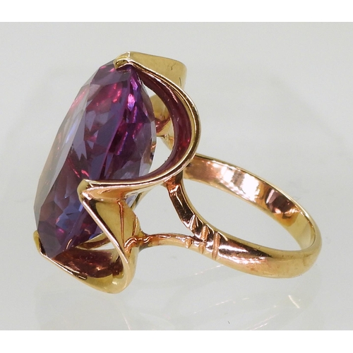 797 - A 14k gold retro faux amethyst ring, size M1/2, weight 11.2gms