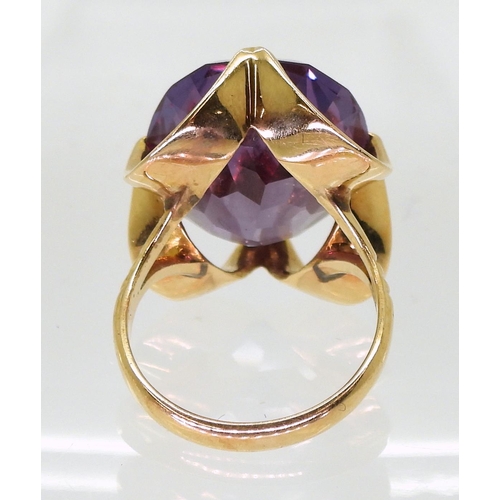 797 - A 14k gold retro faux amethyst ring, size M1/2, weight 11.2gms