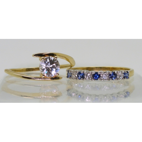 800 - An 18ct gold sapphire and diamond eternity ring, size Q1/2, weight 2.2gms together with a 9ct gold w... 