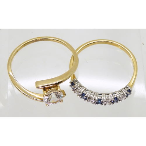 800 - An 18ct gold sapphire and diamond eternity ring, size Q1/2, weight 2.2gms together with a 9ct gold w... 