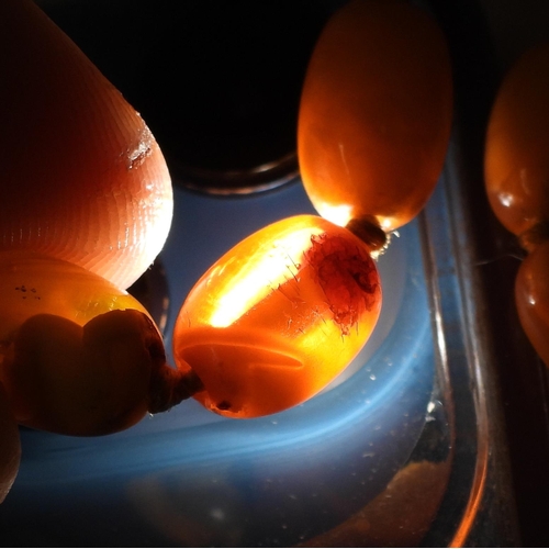 806 - A string of amber coloured beads, largest 15.3mm smallest approx 7.7mm, weight 31.3gms