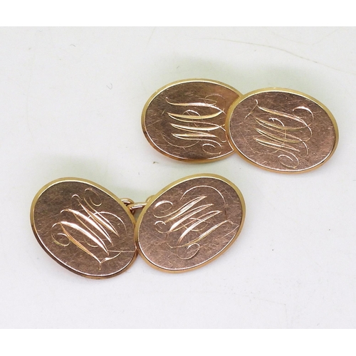 808 - A pair of 15ct gold cufflinks monogramed to both sides, weight 9.8gms