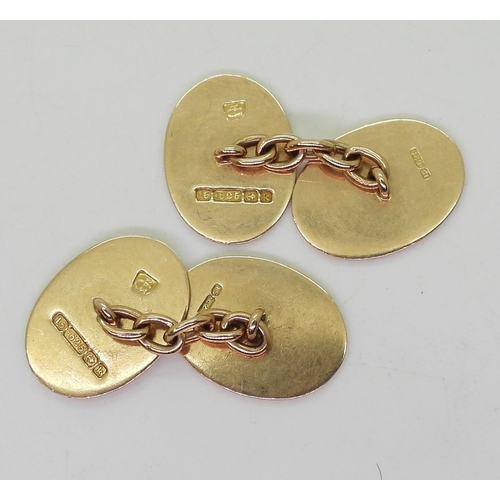 808 - A pair of 15ct gold cufflinks monogramed to both sides, weight 9.8gms