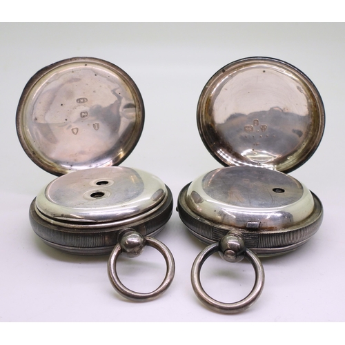 863 - A silver open-face pocket watch marked JF of Chester 1882, and a similar model possibly marked James... 