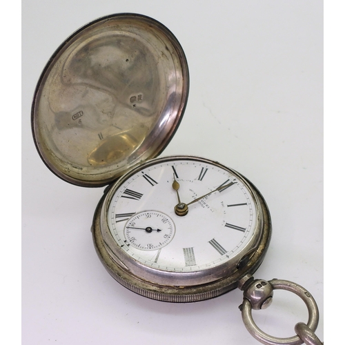 864 - A silver pocket watch (af), possibly marked Charles Harris of London 1890, together with a silver T-... 