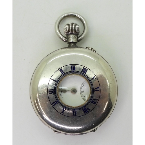 871 - A silver half-hunter pocket watch, marked J W Benson Ltd of London 1921, engraved 'AM' at the back, ... 