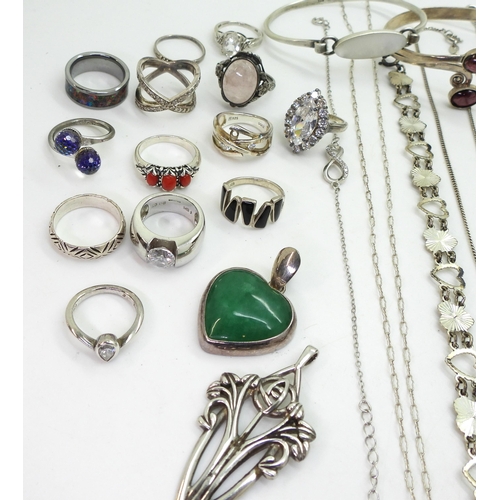 874 - Collection of silver and white metal jewellery, including a Mackintosh style pendant, a quantity of ... 