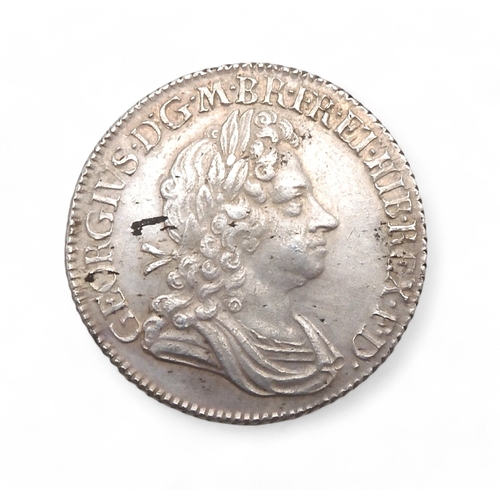 2571B - GEORGE I (1714-1727) 1 SHILLING 1718ObverseFirst laureate and draped bust of King George I right, le... 