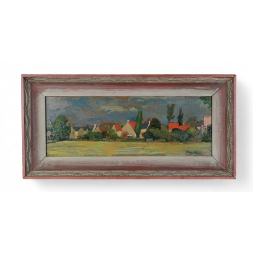 3009 - † WILLIAM CROSBIE RSA (SCOTTISH 1915-1999)MEADOWS (1952)Oil on board, signed lower right, 15.5 x 43.... 