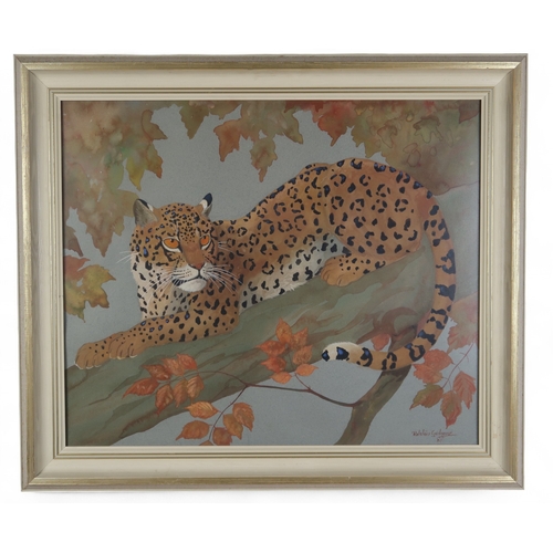 3014 - RALSTON GUDGEON RSW (SCOTTISH 1910-1984)LEOPARD IN A TREEWatercolour on grey paper, signed lower rig... 