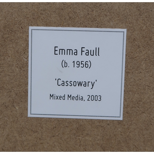 3024 - EMMA FAULL (BRITISH B.1956)CASSOWARYMixed media, signed lower right, dated 2003, 47 x 30cm (18.5 x 1... 