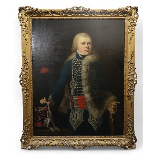 3048 - CONTINENTAL SCHOOL, POSSIBLY CIRCA 1800OFFICER OF THE 1st FRENCH HUSSARS, 1787Oil on canvas, 115 x 9... 